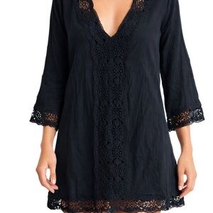 La Blanca Black Crochet Trim Swim Cover-Up